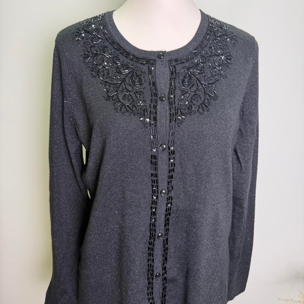Jaclyn Smith Black Beaded Sequin Cardigan Sweater NWT Vintage - Picture 2 of 6